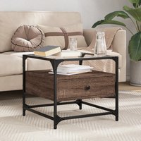 Berkfield Home Coffee Table with Glass Top Brown Oak 50x50x45 cm Steel | Size: 50 x 50 x 45 cm