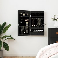 Berkfield Home Mirror Jewellery Cabinet Wall Mounted Black 37.5x10x67 cm