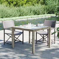 Berkfield Home Garden Table 90x90x75 cm Tempered Glass & Poly Rattan Grey | Size: 90 x 90 x 75 cm
