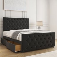 Maya Plush Velvet Divan Bed 24"Headboard 2Drawers Same Side & Mattress Double