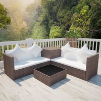 Berkfield Home 4 Piece Garden Lounge Set with Cushions Poly Rattan Brown
