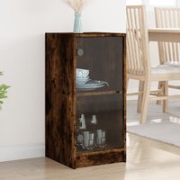 Side Cabinet Glass Doors Smoked Oak 35x37x75.5 cm