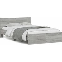Berkfield Home Bed Frame with Headboard & LED Grey Sonoma 135x190 cm Double