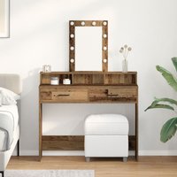 Berkfield Home Dressing Table with LED Lights - Vintage Wood, 100x41x140 cm in Brown | Size: 100 x 41 x 140 cm