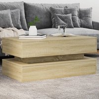 Berkfield Home Coffee Table with LED Lights Sonoma Oak 90x50x40 cm in Brown | Size: 90 x 50 x 40 cm