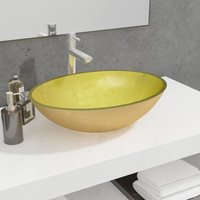 Berkfield Home Basin Glass 50x37x14 cm Gold | Size: 50 x 37 x 14 cm