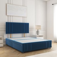 BSSPOKE Rosie Plush Velvet Divan Bed 24"Headboard 2Drawers Footend No Mattress in Blue | Size: King