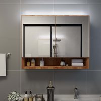Berkfield Home LED Bathroom Mirror Cabinet Oak 80x15x60 cm MDF in Brown | Size: 80 x 15 x 60 cm