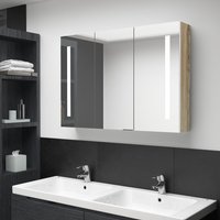 Berkfield Home LED Bathroom Mirror Cabinet 89x14x62 cm White & Oak | Size: 89 x 14 x 62 cm