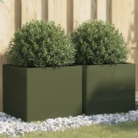 Berkfield Home Planters 2 pcs Olive Green 42x40x39 cm Steel | Size: 42 x 40 x 39 cm