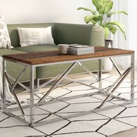 Berkfield Home Coffee Table Silver Stainless Steel & Solid Sleeper Wood