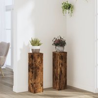 Berkfield Home Plant Stand 2pcs Smoked Oak 17x17x60 cm Engineered Wood in Brown | Size: 17 x 17 x 60 cm