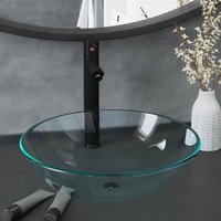 Berkfield Home Bathroom Sink with Tap & Push Drain Clear Tempered Glass in Black