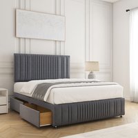 BSSPOKE Rosie Plush Velvet Divan Bed Set with 24"Headboard 4Drawers & Mattress in Charcoal | Size: King