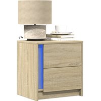 Berkfield Home Bedside Cabinets with LED Lights 2 pcs Sonoma Oak Engineered Wood in Brown