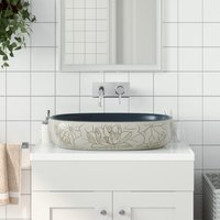 Berkfield Home Countertop Basin Sand & Blue Oval 59x40x14 cm Ceramic | Size: 59 x 40 x 14 cm
