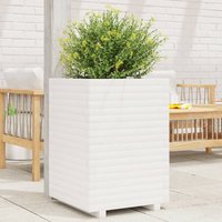 Berkfield Home Garden Planter White 50x50x72 cm Solid Wood Pine | Size: 50 x 50 x 72 cm