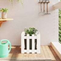 Berkfield Home Garden Planter with Fence Design White 40x40x40 cm Solid Wood Pine | Size: 40 x 40 x 40 cm