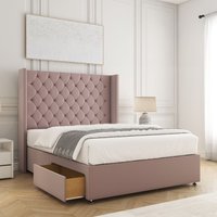 BSSPOKE Winchester Plush Divan Bed 54" Headboard 2Drawers Footend & Mattress in Pink | Size: King