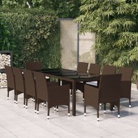 Berkfield Home 11 Piece Garden Dining Set Poly Rattan Brown