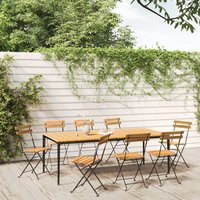 Folding Garden Chairs 8 pcs Steel & Solid Wood Acacia