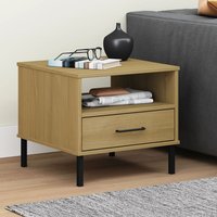 Berkfield Home Bedside Table with Metal Legs Brown Solid Wood Pine OSLO