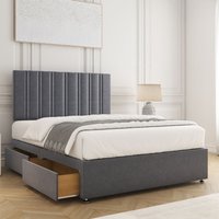 BSSPOKE Sienna Plush Velvet Divan Bed Set 24" Headboard 4 Drawers & Mattress in Charcoal | Size: Small Double