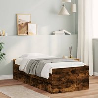 Berkfield Home Bed Frame with Drawers without Mattress Smoked Oak 90x190 cm Single in Brown