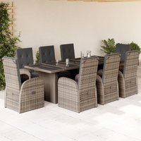 Berkfield Home 9 Piece Garden Dining Set with Cushions Grey Poly Rattan