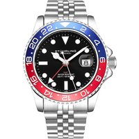 STÜHRLING Original Men's Meridian GMT Quartz 42mm Diver With Stainless Steel Deployant Buckle in Red
