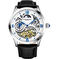 STÜHRLING Original Men's Special Reserve Dual Time Automatic 44mm Skeleton Watch in Silver
