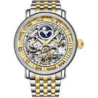 STÜHRLING Original Men's Special Reserve Dual Time Automatic 48mm Skeleton With Stainless Steel Deployant Buckle in Gold