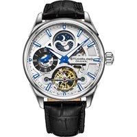 STÜHRLING Original Men's Special Reserve 3918 Automatic Dress Watch Skeleton Dial 43mm Genuine Leather 22 mm Band in Silver