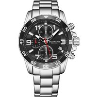 STÜHRLING Original Men's Concorso Quartz 40mm Chronograph Watch with Stainless Steel Link Bracelet in Black