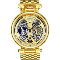 Emperors Grandeur Dual Time Automatic 46mm Skeleton Watch Stainless Steel Link Bracelet