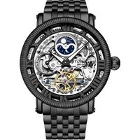 STÜHRLING Original Men's Special Reserve Dual Time Automatic 48mm Skeleton With Stainless Steel Deployant Buckle in Jet Black