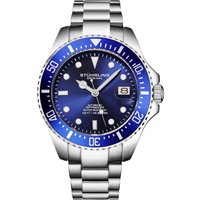 STÜHRLING Original Men's Depthmaster 4048 Dive Watch Japanese Automatic 42mm Stainless Steel Link Bracelet in Blue