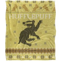 Harry Potter Blanket, 152x127 cm Hufflepuff Ugly Christmas Sweater Silky Touch Super Soft Throw Blanket in White