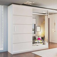 MN Furniture Double Door Sliding Mirror Wardrobe - LED Light 150cm x217cm in White | Size: 150 cm x217 cm