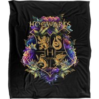 Harry Potter Hogwarts Multi-Colored Floral Crest Officially Licensed Silky Touch Super Soft Throw Blanket 152x127 cm in White