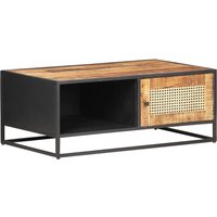 Berkfield Home Coffee Table 90x50x35 cm Rough Mango Wood & Natural Cane in Brown | Size: 90 x 50 x 35 cm
