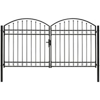 Berkfield Home Fence Gate Double Door with Arched Top Steel 300x175 cm Black