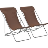 Berkfield Home Folding Beach Chairs 2 pcs Steel & Oxford Fabric Brown
