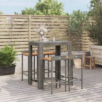 Berkfield Home 5 Piece Garden Bar Set Grey Poly Rattan&Solid Wood Acacia