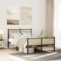 Berkfield Home Metal Bed Frame without Mattress Sonoma Oak 120x200 cm in Brown | Size: Small Double