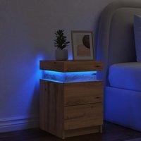 Berkfield Home Bedside Cabinet with LED Artisian Oak 35x39x55 cm Engineered Wood in Brown | Size: 35 x 39 x 55 cm