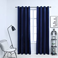 Berkfield Home Blackout Curtains with Rings 2 pcs Velvet Dark Blue 140x175 cm