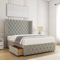 BSSPOKE Ruby Divan Bed Plush Velvet 54"Headboard 2Drawers Footend No Mattress in Silver | Size: Super King