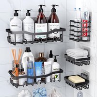 Dragodirect 5 Pack Shower Caddy with Wall Stickers Rustproof No Drilling Stainless Steel Shower Caddy Bathroom Storage Organizer in Black