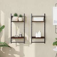 Berkfield Home 2-Tier Wall Shelves with Bars 2 pcs Brown Oak 30x25x65 cm | Size: 30 x 25 x 65 cm